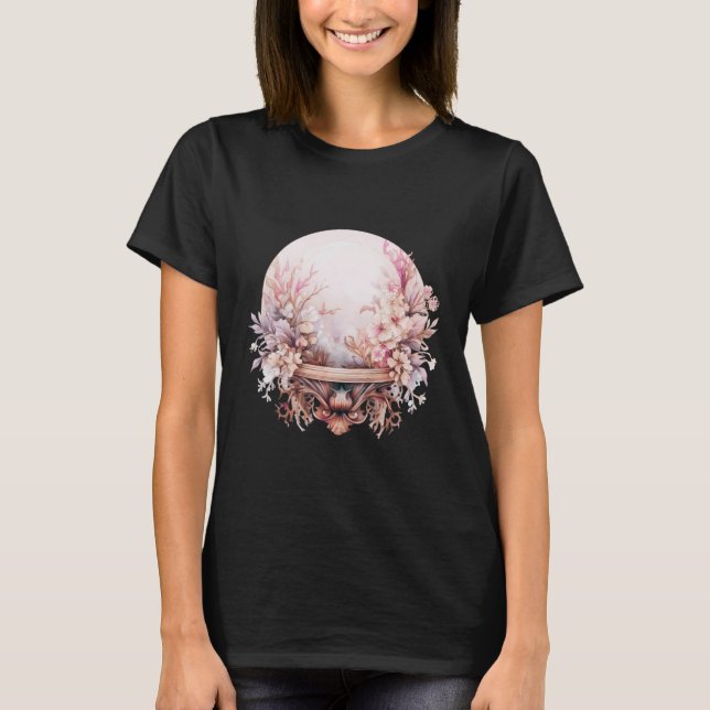 White Blommigt Crystal Boll Black Happy halloween T Shirt (Framsida)