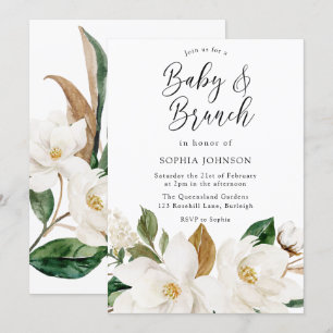White Blommigt Elegant Baby & Brunch Baby Shower Inbjudningar