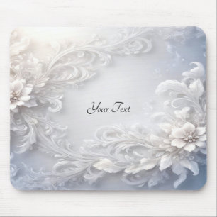 White Blommigt Flourish Mousepad Musmatta