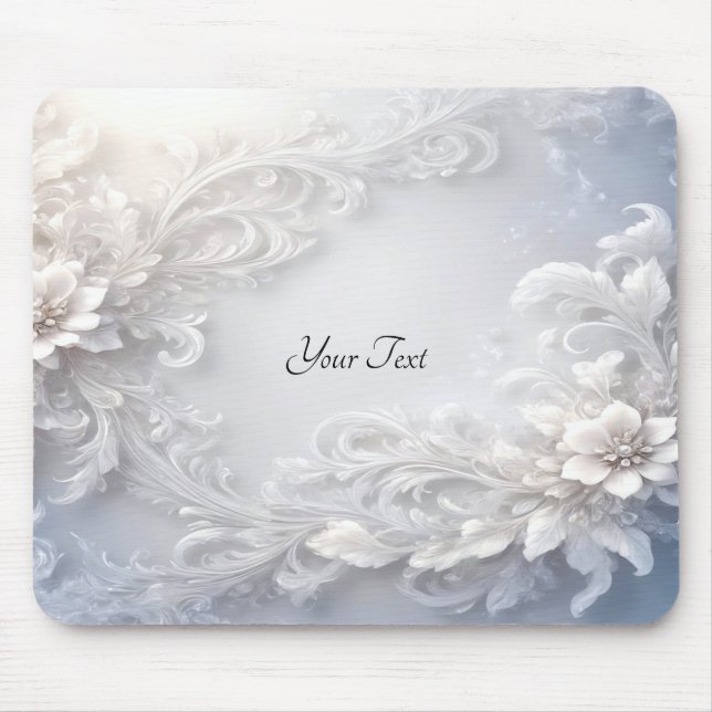 White Blommigt Flourish Mousepad Musmatta (Framsidan)