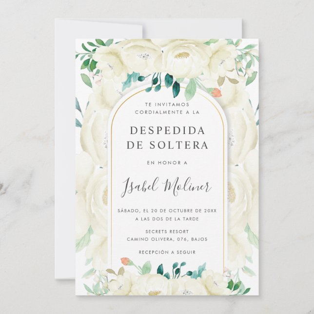 White Blommigt Garden Spain Möhippa Inbjudningar (Framsida)