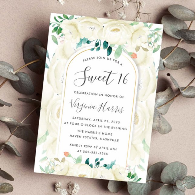 White Blommigt Garden Sweet sixteen 16 Birthday Inbjudningar (Skapare uppladdad)