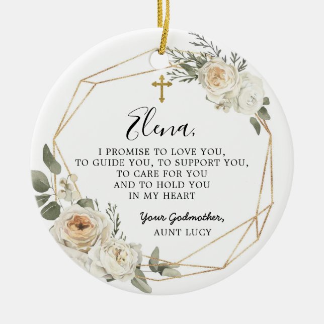 White Blommigt Geometric Godmor Promise Gift Cera Julgransprydnad Keramik (Framsidan)