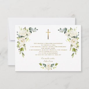 White Blommigt Gracias Con Oración Bautizo Tack Kort
