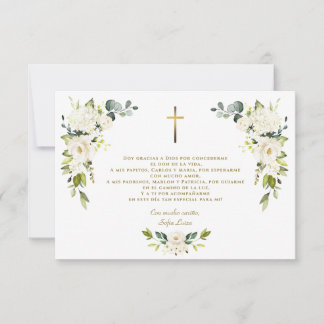White Blommigt Gracias Con Oración Bautizo Tack Kort