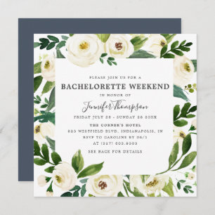 White Blommigt & Greenery Bachelorette Helg Inbjudningar