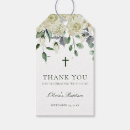 White Blommigt Greenery Baptism Tack Gift Märkres Presentetikett