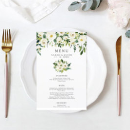 White Blommigt Greenery Bröllop Menu