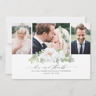 White Blommigt Greenery Bröllop Tack Photo Kort