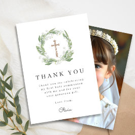 White Blommigt Greenery First Communion Photo Tack Kort
