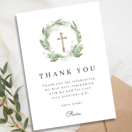 White Blommigt Greenery First Communion Tack Kort