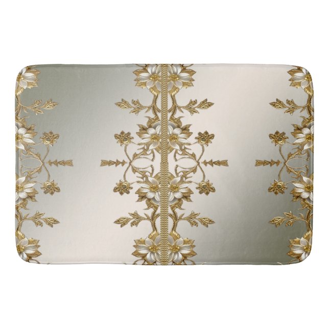 White Blommigt Guld Ornate Bath Mat Badrumsmatta (Framsidan)