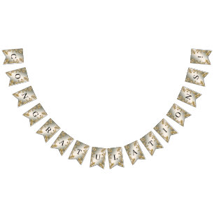 White Blommigt Guld Ornate Bunting Flagga