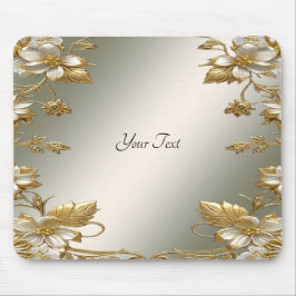 White Blommigt Guld Ornate Mousepad Musmatta