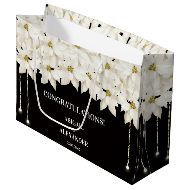 White Blommigt Luxury Gift Bag (Framsidan Vinklad)