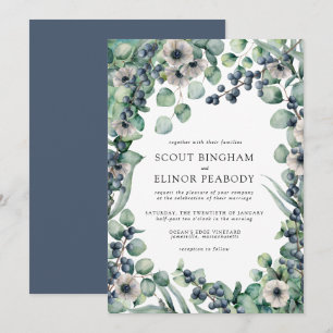 White Blommigt och Berries Boho Botanical Bröllop Inbjudningar