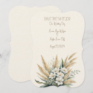 White Blommigt och Pampas Grass Bröllop Bouquet Spara Datumet