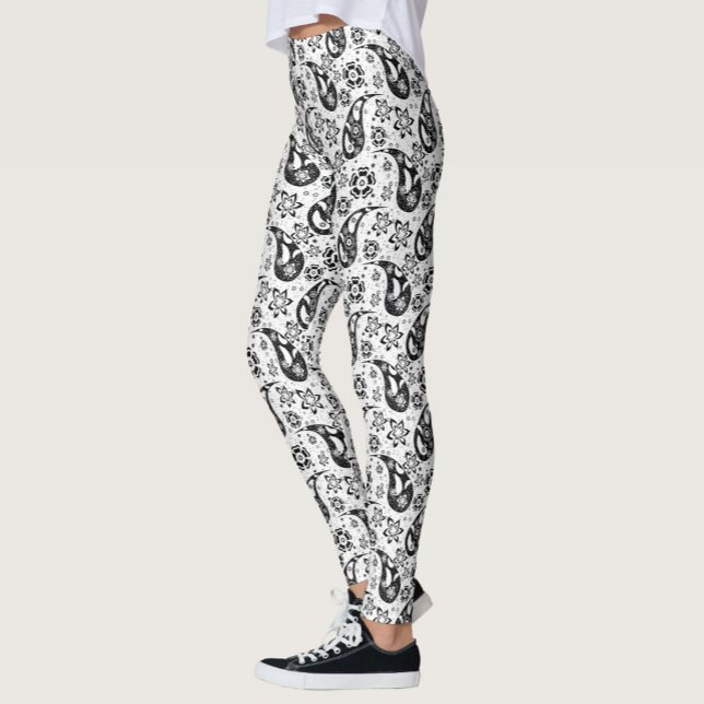 White Blommigt Paisley Mönster Design Leggings (Skapare uppladdad)