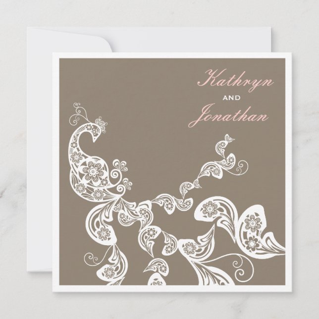 White Blommigt Peacock Elegant Boho Wedding bjudan Inbjudningar (Framsida)