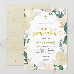 White Blommigt Primera Comunió n bjudacion bjudat Inbjudningar