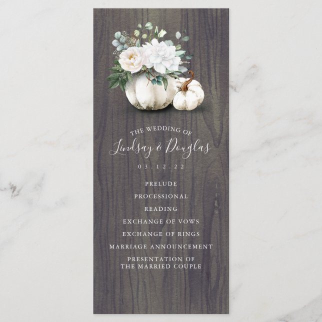 White Blommigt Pumpkin Fall Wedding Program (Framsida)