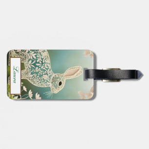 White Blommigt Rabbit Vår Art Bagagebricka