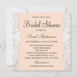 White Blommigt Snöre på Peachy Beige Inbjudningar