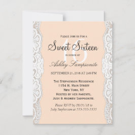 White Blommigt Snöre på Peachy Beige Inbjudningar