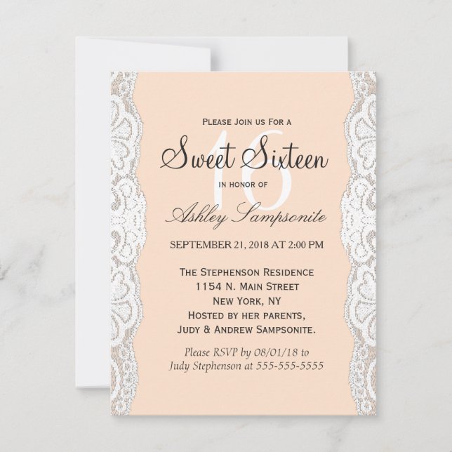 White Blommigt Snöre på Peachy Beige Inbjudningar (Framsida)