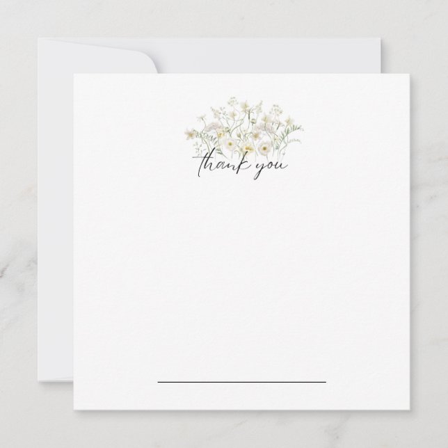 White Blommigt Tack Notecard Kort (Framsida)