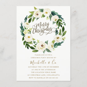 White Blommigt WandeOffice-familjen jul Party Inbjudningar