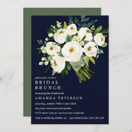 White Bloom Blue Bouquet Bröllop Möhippa Brunch Inbjudningar