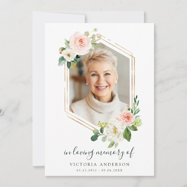  White Bloom Guld Hexagon Funeral Tack Kort (Framsida)
