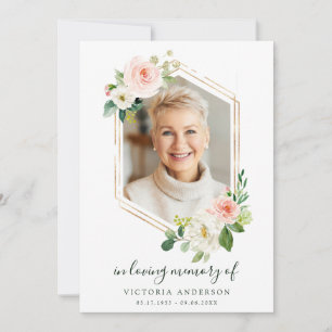 White Bloom Guld Hexagon Funeral Tack Kort