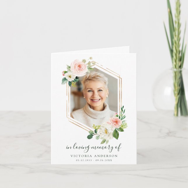  White Bloom Guld Hexagon Funeral Tack Kort (Framsida)