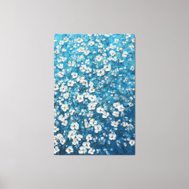 White Blossom Branches on Blue Abstract Wall Art Canvastryck