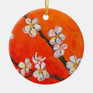 White Blossoming Gren Julgransprydnad Keramik