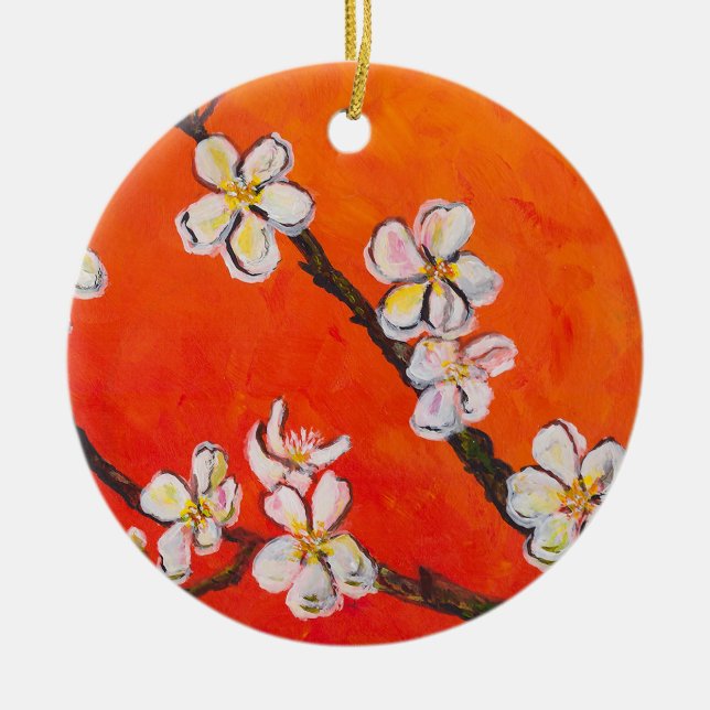 White Blossoming Gren Julgransprydnad Keramik (Framsidan)