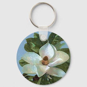 White Blossoming Magnolia Nyckelring