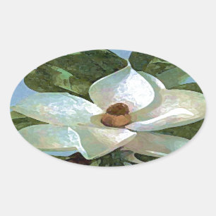 White Blossoming Magnolia Ovalt Klistermärke