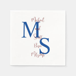White Blue Burgundy Pub Mitzvah Namn Monogram Pappersservett