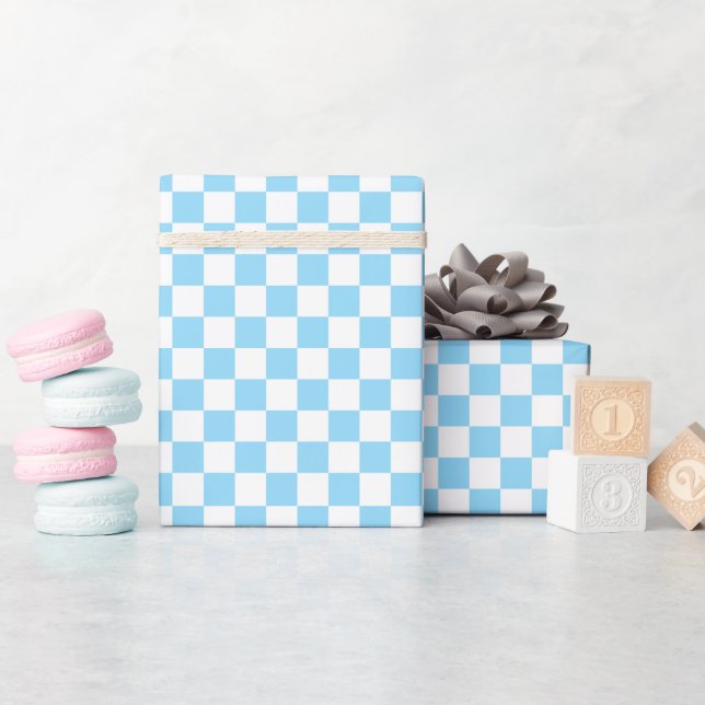 White & Blue Checkerboard Wrapping Paper Roll Presentpapper (Baby Shower)