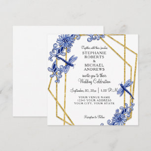 White Blue Chinoiserie Dragonfly Blommigt Watercol Inbjudningar