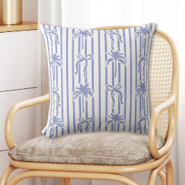 White Blue Coastal Palm Trees Bows Stripes Pattern Kudde