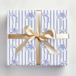 White Blue Coastal Palm Trees Bows Stripes Pattern Presentpapper
