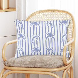 White Blue Coastal Palm Trees Bows Stripes Pattern Prydnadskudde