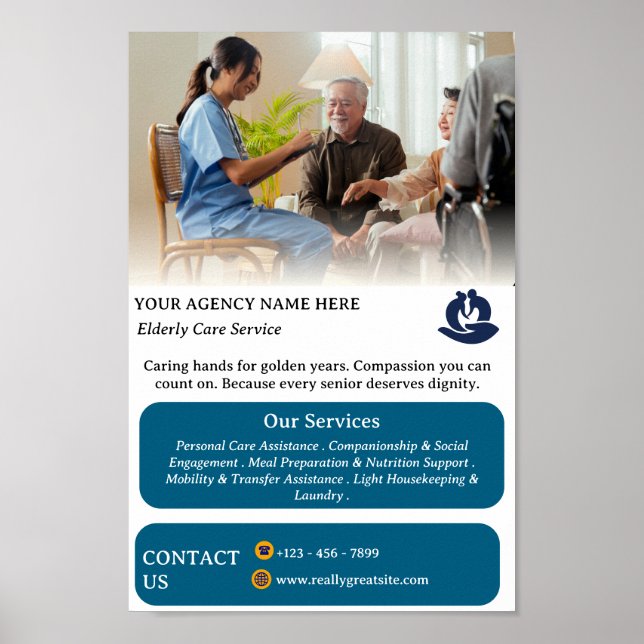 White & Blue Elderly Senior Care Give Promotional  Poster (Framsidan)
