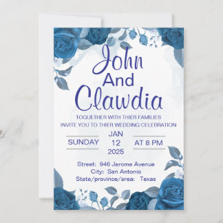 white blue floral geometric wedding invitation inbjudningar