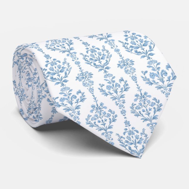 White blue floral pattern neck tie slips (Rullad)