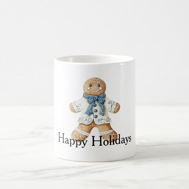 White Blue Gingerbread Man Cookie Christmas  Kaffemugg (Center)